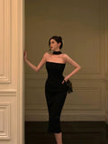 Stetnode Elegant Sheath Strapless Black Prom Dresses Birthday Outfits Evening Gown SD957