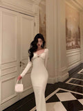 Stetnode Sexy Sheath Strapless White Long Sleeves Prom Dresses Birthday Outfits Evening Gown SD960