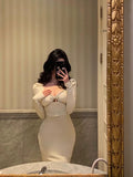 Stetnode Sexy Sheath Strapless White Long Sleeves Prom Dresses Birthday Outfits Evening Gown SD960