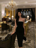 Stetnode Elegant Sheath Strapless Black Prom Dresses Beads Birthday Outfits Evening Gown SD962