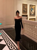 Stetnode Elegant Mermaid Off The Shoulder Long Sleeves Black Prom Dresses Birthday Outfits Evening Gown SD963