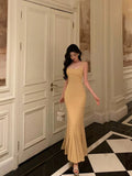 Stetnode Elegant Mermaid Spaghetti Straps Yellow Long Prom Dresses Birthday Outfits Evening Gown SD965