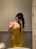 Stetnode Sexy Sheath Spaghetti Straps Gold Prom Dresses Birthday Outfits Evening Gown SD969