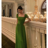 Stetnode Elegant A Line Square Neckline Green Long Prom Dresses Birthday Outfits Evening Gown SD978