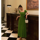 Stetnode Elegant A Line Square Neckline Green Long Prom Dresses Birthday Outfits Evening Gown SD978