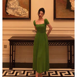 Stetnode Elegant A Line Square Neckline Green Long Prom Dresses Birthday Outfits Evening Gown SD978