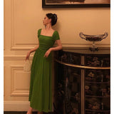 Stetnode Elegant A Line Square Neckline Green Long Prom Dresses Birthday Outfits Evening Gown SD978