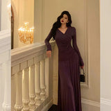 Stetnode Elegant Sheath V Neckline Grape Long Prom Dresses Birthday Outfits Evening Gown SD980