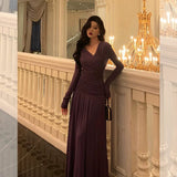 Stetnode Elegant Sheath V Neckline Grape Long Prom Dresses Birthday Outfits Evening Gown SD980