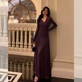 Stetnode Elegant Sheath V Neckline Grape Long Prom Dresses Birthday Outfits Evening Gown SD980