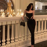 Stetnode Elegant Sheath Spaghetti Straps Black Prom Dresses Birthday Outfits Evening Gown SD981