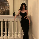 Stetnode Elegant Sheath Spaghetti Straps Black Prom Dresses Birthday Outfits Evening Gown SD981