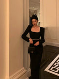 Stetnode Elegant Sheath Square Neckline Black Velvet Prom Dresses Birthday Outfits Evening Gown SD989