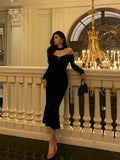 Stetnode Elegant Mermaid High Neckline Black Velvet Prom Dresses Birthday Outfits Evening Gown SD990