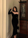 Stetnode Elegant Mermaid High Neckline Black Velvet Prom Dresses Birthday Outfits Evening Gown SD990