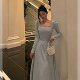 Stetnode Sexy A Line Square Neckline Long Sleeves Prom Dresses Birthday Outfits Evening Gown SD995