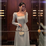 Stetnode Sexy A Line Square Neckline Long Sleeves Prom Dresses Birthday Outfits Evening Gown SD995