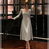 Stetnode Sexy A Line Square Neckline Long Sleeves Prom Dresses Birthday Outfits Evening Gown SD995