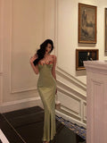 Stetnode Classy Sheath Spaghetti Straps Green Long Prom Dresses Birthday Outfits Evening Gown SD996