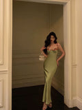 Stetnode Classy Sheath Spaghetti Straps Green Long Prom Dresses Birthday Outfits Evening Gown SD996