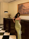 Stetnode Classy Sheath Spaghetti Straps Green Long Prom Dresses Birthday Outfits Evening Gown SD996