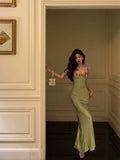 Stetnode Classy Sheath Spaghetti Straps Green Long Prom Dresses Birthday Outfits Evening Gown SD996