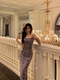 Stetnode Classy Sheath Spaghetti Straps Grape Long Prom Dresses Birthday Outfits Evening Gown SD997