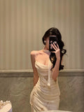 Stetnode Classy Sheath Spaghetti Straps Ivory Floral Prom Dresses Birthday Outfits Evening Gown SD998