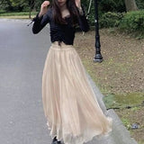 Stetnode Fashion Women Chiffon Skirt Casual Korean High Waist Loose Ankle-Length Skirt Spring All Match Female Ruffle A Line Skirts