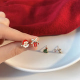 Stetnode 4 Pcs/set Cute Small Enamel Christmas Earrings for Women Trendy Santa Claus Elk Xmas Tree Stud Earrings Girls Party Jewelry Gift