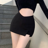 Stetnode Women Sexy Split Shorts Skirt Summer Korean High Waist Office Ladies Mini Skirt Fashion Casual Black A Line Skirts