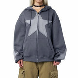 Stetnode Women's Graphic Hoodie Y2k Zip Up Hoodies Star Patchwork Oversized Sweatshirt with Drawstring Aesthetic Pullover with Hood Shirt