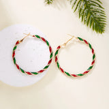 Stetnode Merry Christmas Red Green Twist Hoop Earrings for Women Girls Fashion Simple Round Circle Earrings Xmas New Year Jewelry Gifts