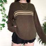 Stetnode Chic Women 2000s Retro Y2K Grunge Jumpers Knitwear Preppy Vintage Striped Knitted Sweater Autumn Full Sleeve Loose Pullovers