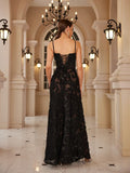 Stetnode Black Sexy See Through Dress Summer 2024 Elegant and Beautiful Dress Appliques Maxi Formal Lace Up Event Dress