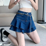 Stetnode Vintage Denim Mini Skirts Women Summer Sexy Solid Colour Ball Gown Skirts Jeans Female Casual Pocket Slim A-line Mini Skirts