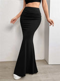 Stetnode Solid Bodycon Ruched Long Skirt Women Sexy Black Elastic Elegant High Waist Mermaid Maxi Skirts Summer Streetwear