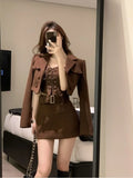 Stetnode Elegant Fashion Long Sleeve Coat Women+ Sexy Slim Fit Camisole Tops+ Y2k High Waist Bodycon Skirts Sping New Three Piece Sets