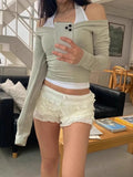 Stetnode Korean Fashion Lace Patchwork Bow Shorts for Women Y2k High Waist Hot Short Pants 2024 Summer New Slim Fit  Mujer