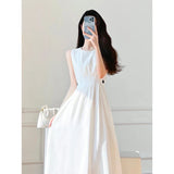 Stetnode 2024 Summer Women Sleeveless White Black Midi Dresses Hepburn Chic Elegant Casual Evening Party O-Neck Sundress Female Vestido