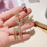 Stetnode Delicate Rhinestone Elk Earrings for Women Girls Korean Sweet Snowflake Deer Drop Earring Female New Year Jewelry Christmas Gift