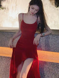 Stetnode Sexy Red Dress Women Korean Style Casual Sleeveless Vestidos Female Evening Party Prom Robe Elegant Split Irregular Clothes New