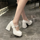 Stetnode White Fashion Shallow Mouth High-heeled Women Pumps New French Retro Thick Heel Small Leather Shoe All-match Mary Jane Shoes