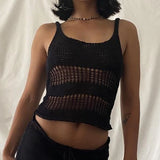 Stetnode Sexy Hollow Out Spaghetti Strap Camisole Chic Vintage Knitted Crop Tops Y2K Cute Backless Slim Fit Mini Vest Women Aesthetics