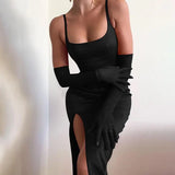 Stetnode High Quality Rose Satin Bodycon Dress Women Midi Dress 2024 Black Elegant Spaghetti Strap Dress Sexy Birthday Dress Party Club