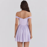 Stetnode Summer Off The Shoulder Mesh Dress Purple Slim Fitting Short Party Dresses Casual  Elegant Summer Dresses 2024