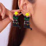 Stetnode Mixed Style Acrylic Christmas Earrings for Women Pattern Christmas Tree Black Cat Santa Claus Drop Earrings Girls Party Jewelry