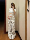 Stetnode American Retro Camouflage Cargo Pants Y2k E-Girl High Waist Straight Jeans for Women 2024 Sumemr New Loose Wide Leg