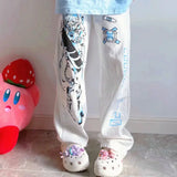 Stetnode Y2K Anime Print White Pants Women Harajuku Manga Subculture Wide Leg Trousers Japanese Style Kawaii Cartoon Sweatpants