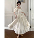 Stetnode Elegant Square Collar White Dress Summer Fashion Puff Sleeve Ruffle Dress for Women 2024 Chic Vintage Maxi Dresses 2024  New